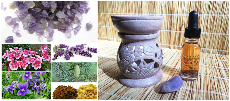 Intuition Aromatherapy Potion Infused with Amethyst Crystal and Soapstone Burner